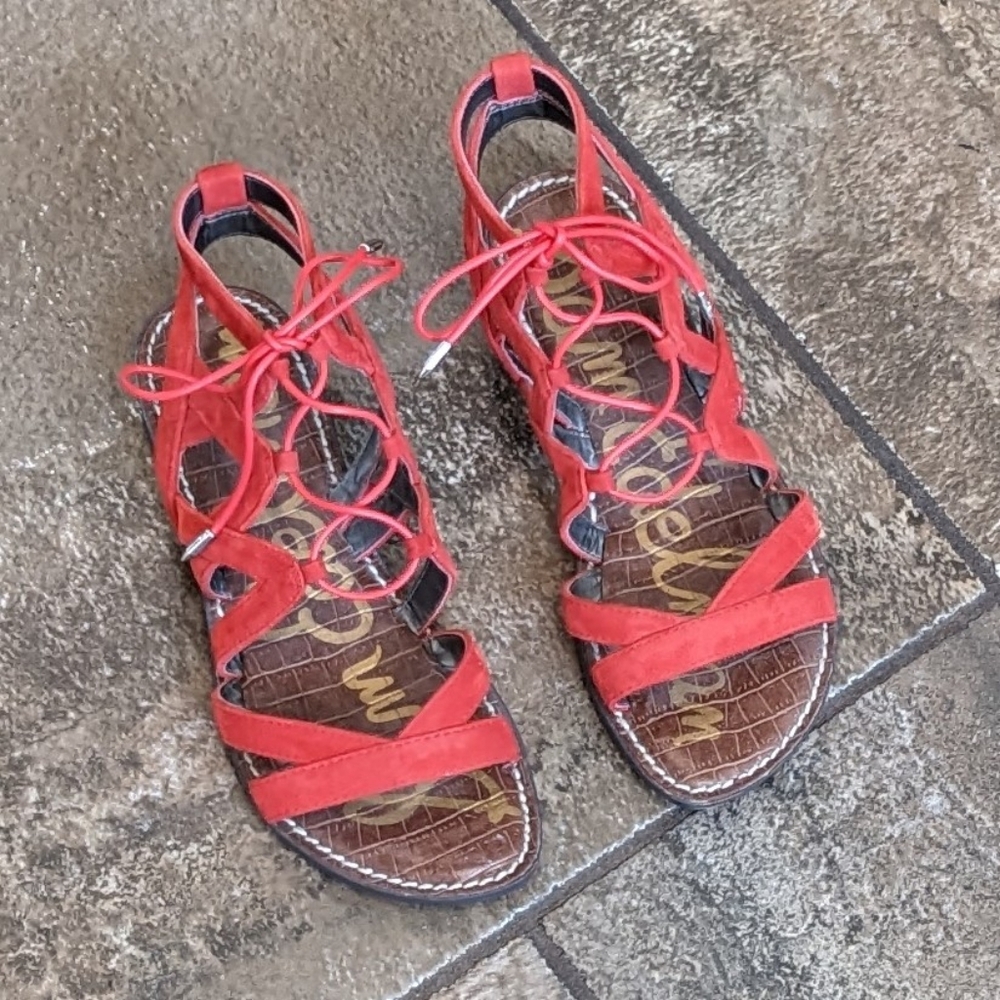 Sam Edelman Gemma Leather/suede Sandals Gladiator Style Size. 6.5 Red.